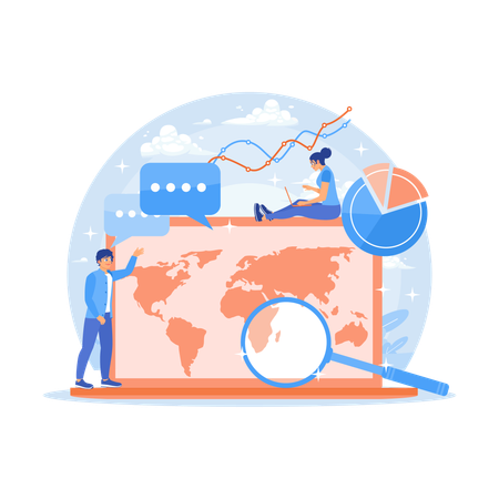 Los empresarios realizan estudios de mercado a nivel mundial  Ilustración