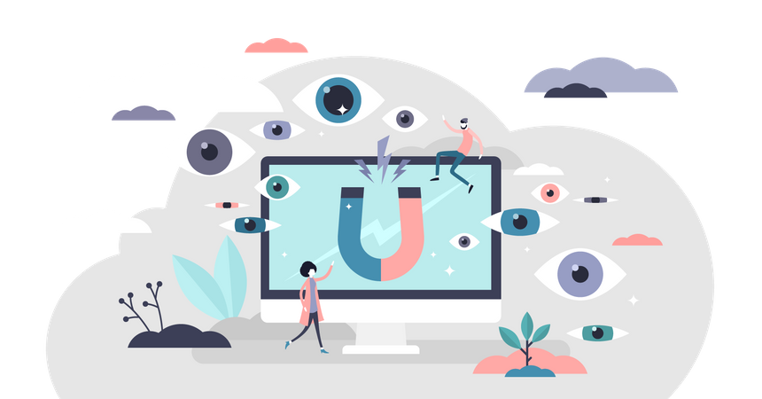 Los especialistas en marketing digital atraen clientes hacia la venta.  Ilustración