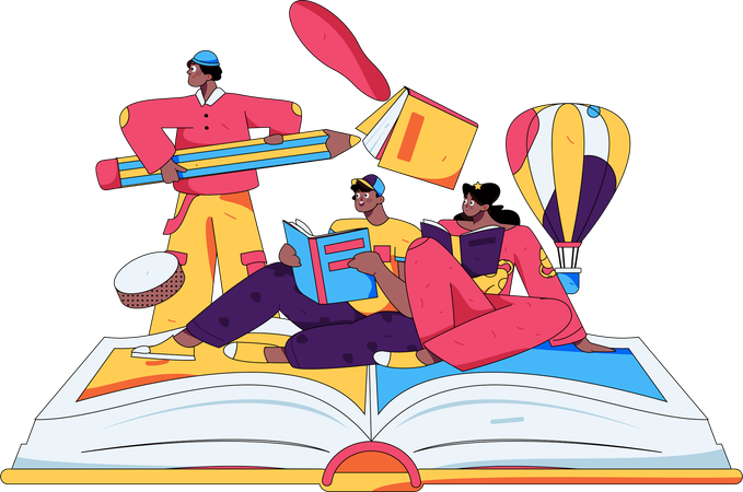 Los estudiantes discuten ideas para los exámenes entre ellos.  Ilustración