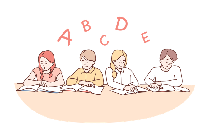 Los estudiantes están aprendiendo ABC.  Ilustración