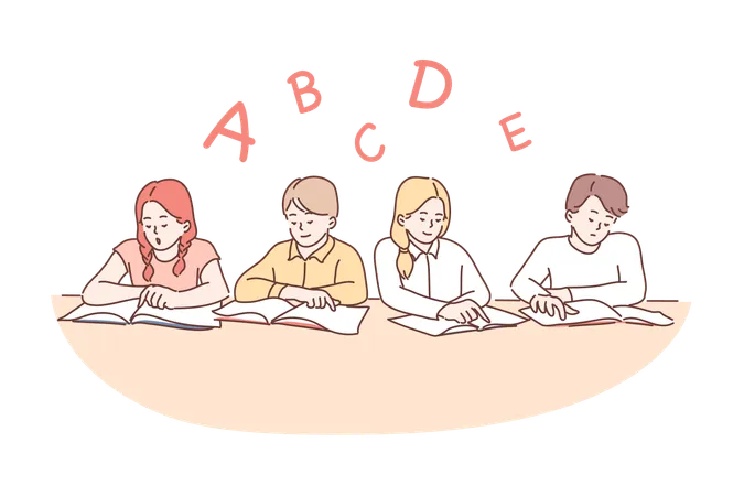 Los estudiantes están aprendiendo ABC.  Ilustración