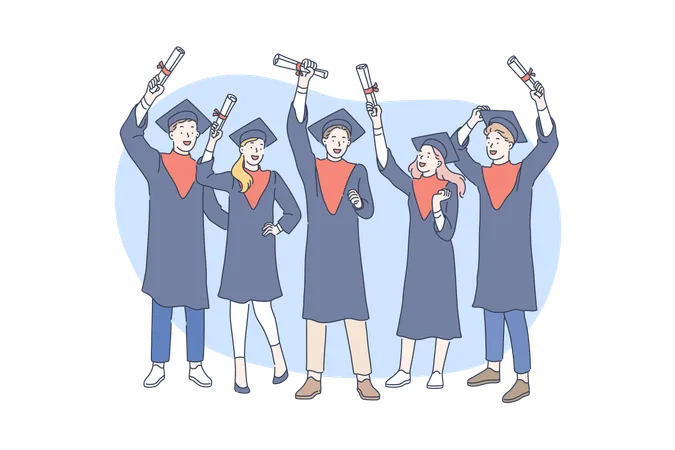 Los estudiantes disfrutan de la ceremonia de graduación.  Ilustración