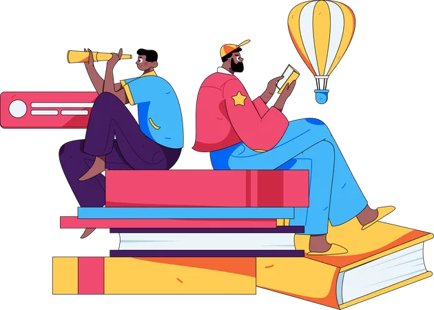 Los estudiantes leen libros para un futuro brillante  Ilustración