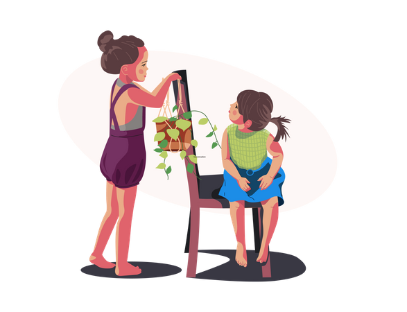Los niños cuidan las plantas  Ilustración