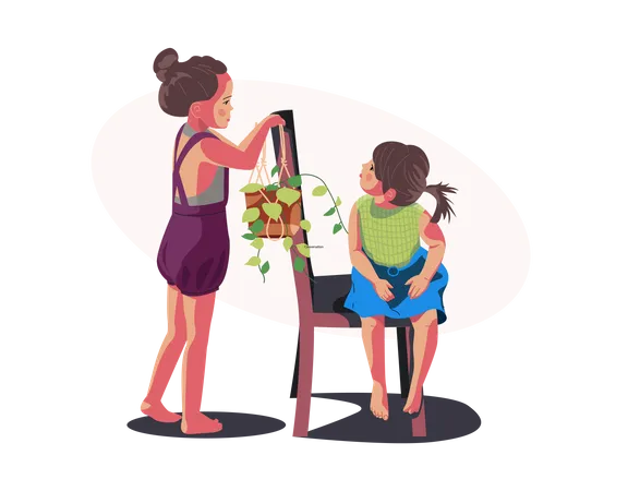 Los niños cuidan las plantas  Ilustración