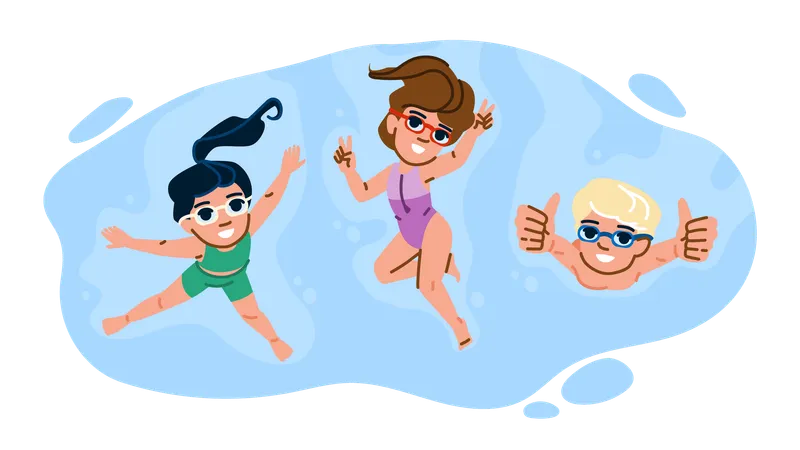 Los niños disfrutan en la piscina.  Ilustración