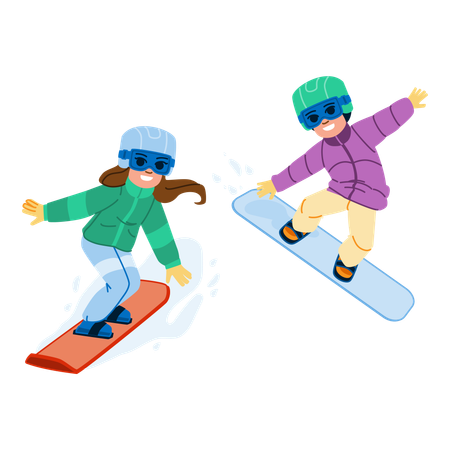 Los niños disfrutan patinando sobre hielo.  Ilustración