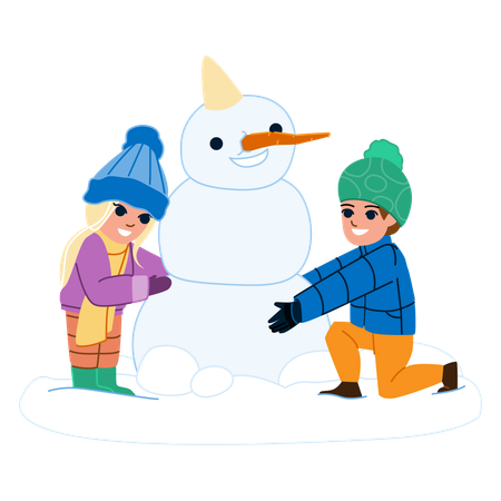 Los niños están haciendo muñeco de nieve.  Ilustración