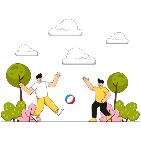 Los niños juegan con la pelota en el parque.  Ilustración