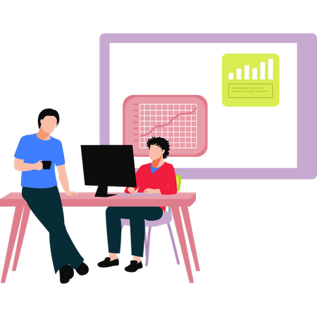 Los niños están trabajando en datos gráficos.  Ilustración