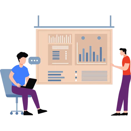 Los niños están trabajando en datos gráficos.  Ilustración