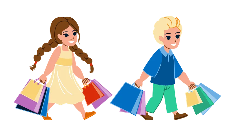 Los niños van de compras.  Ilustración