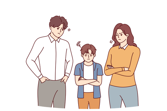 Los padres están regañando al niño.  Ilustración
