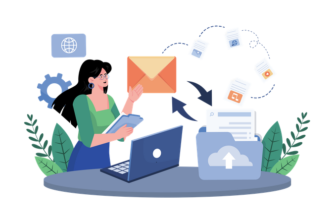 Los proveedores de servicios de correo electrónico ofrecen una gran capacidad de almacenamiento para datos de correo electrónico  Ilustración