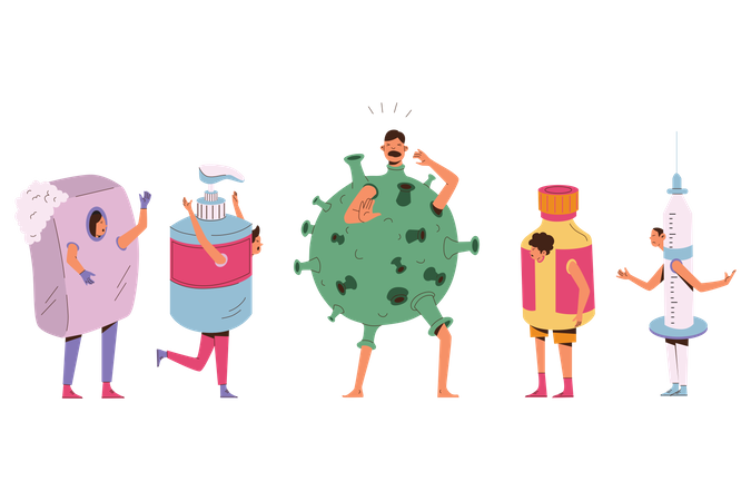 Los pueblos usan el disfraz de tema médico  Ilustración