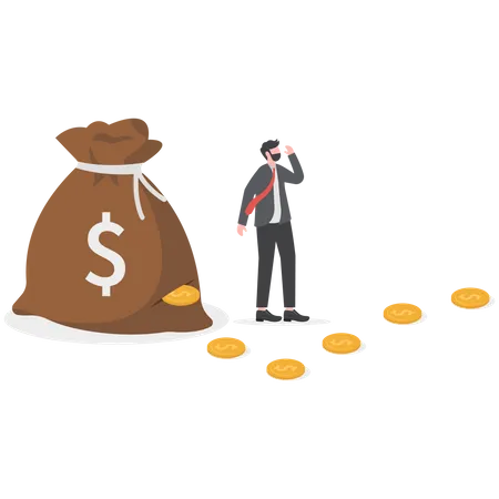 Lose Money Financial Debt Cost Growth Economic Crisis Personal Budget Expenditures The Money Wasted In Vain A Young Man Or A Businessman Loses His Money Money Sack With Hole And Fallen Coins イラスト