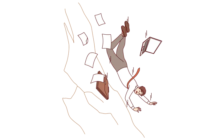 Loser business man falls off cliff due to mistake or lack of professional experience  Illustration