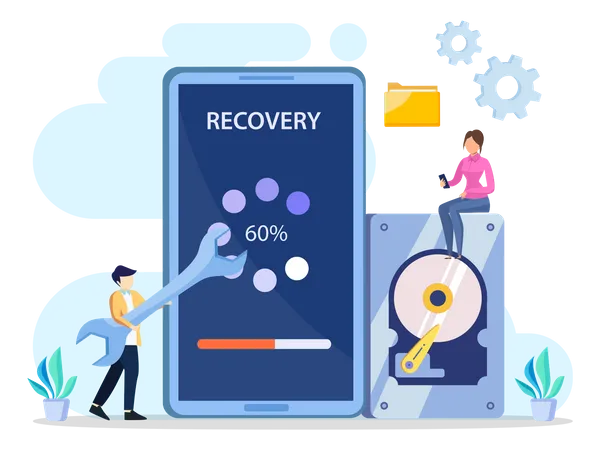 Flat Vector Concept Of Data Recovery Services Data Backup And Protection Hardware Repair Illustration