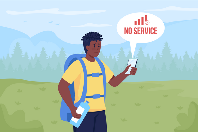 Lost hiker searching mobile network Illustration