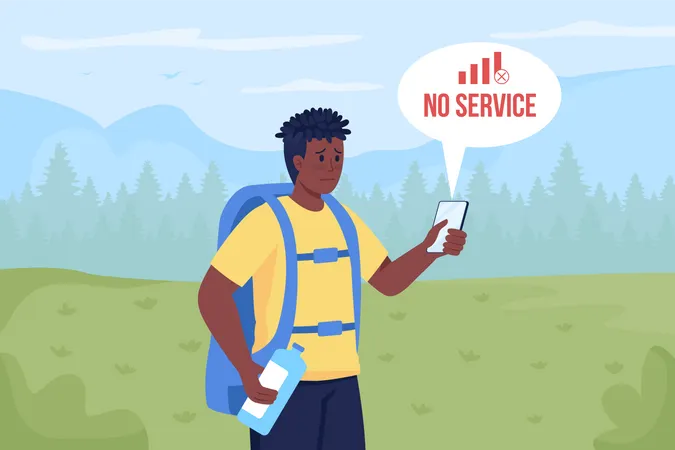 Lost hiker searching mobile network  Illustration