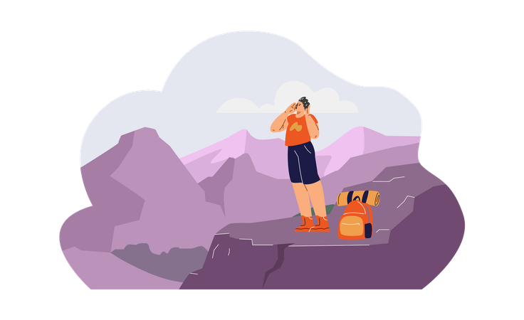 Lost man screaming for help standing on the edge of a cliff  Illustration