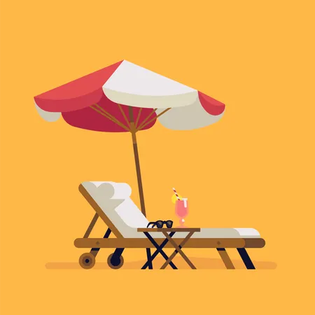 Lounge chair and sunshade umbrella Illustration