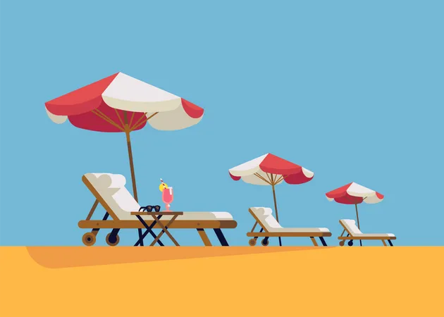 Lounge chairs and sunshade umbrellas  Illustration