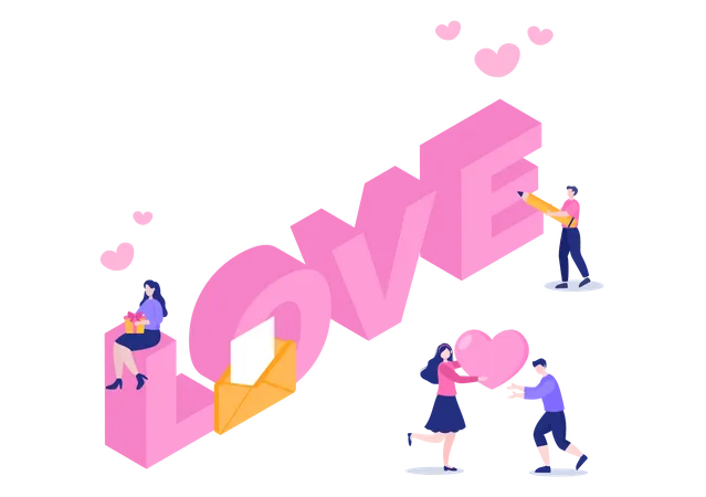 Love Letter Background Flat Illustration For Messages Of Fraternity Or Friendship In Pink Color Usually Given On Valentines Day In An Envelope Or Greeting Card イラスト