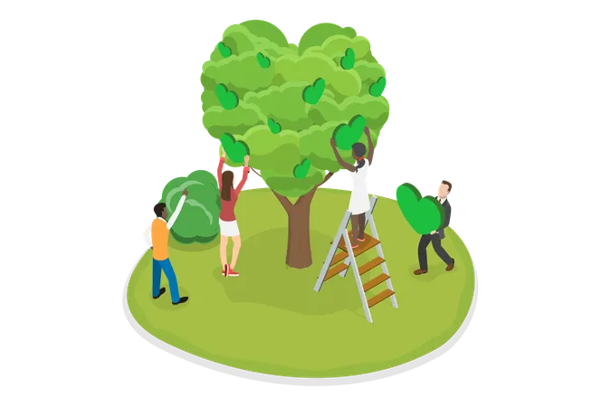 3 D Isometric Flat Vector Illustration Of Love And Care For Environment Volunteers Teamwork Illustration
