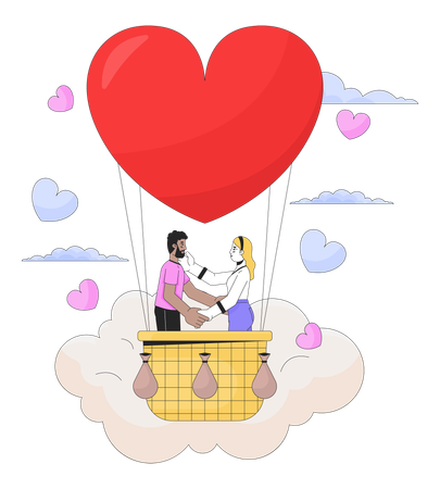 Love confession in hot air balloon flight  Illustration