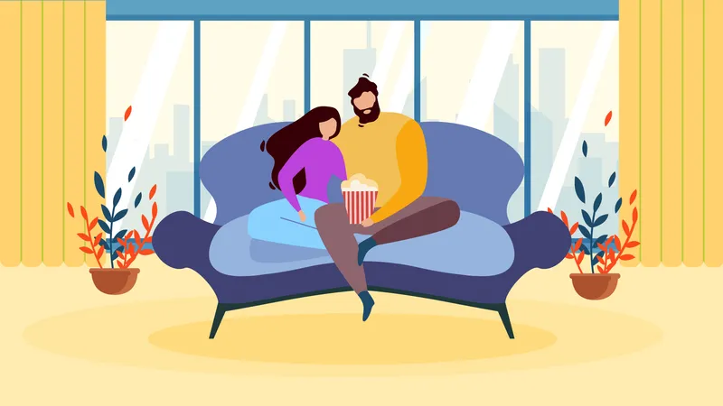 Love Couple at Home Watching Movie  Illustration