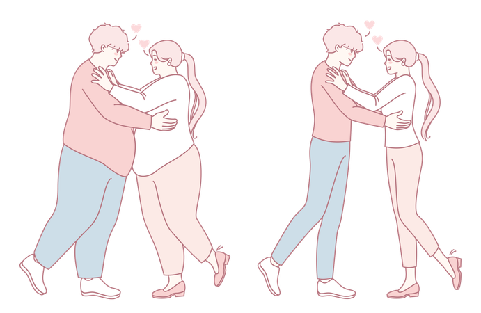 Love Embracing Romantic Couples Portrayed in Various Body Types and Size  Illustration