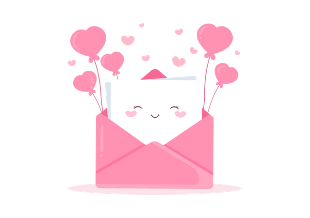 Love Letter with heart balloon Illustration