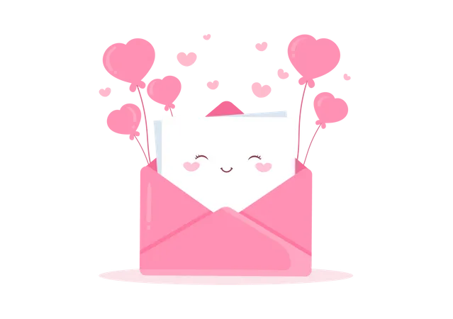 Love Letter with heart balloon  Illustration