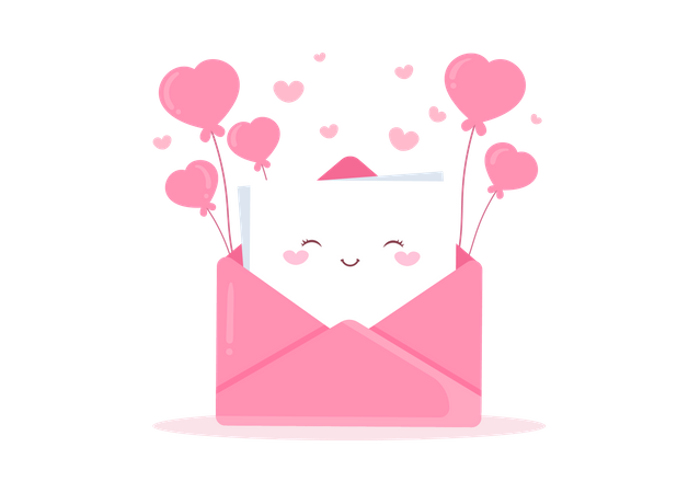 Love Letter with heart balloon  Illustration