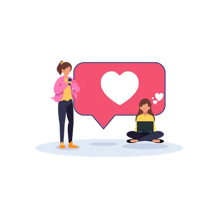 Love posts on social media  Illustration