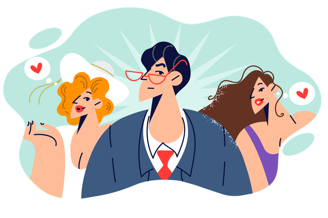 Love triangle between man and two beautiful women who want to become bride of ladies man  Illustration