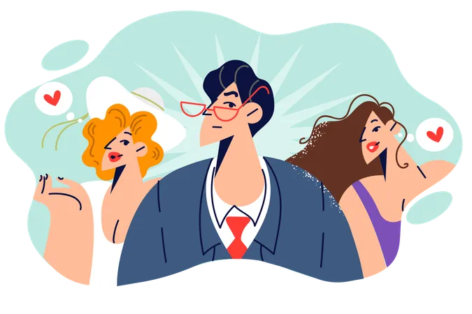 Love triangle between man and two beautiful women who want to become bride of ladies man  Illustration