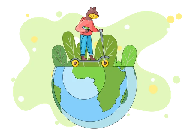 Lovely beaver schoolboy riding scooter the layout of the planet earth  Illustration