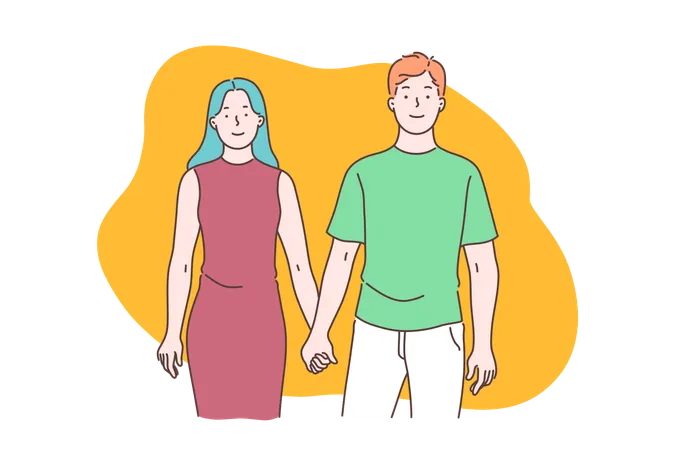 Happy Marriage And Romantic Relationships Man And Woman Understanding And Respect Strong Family Bond Concept Couple Holding Hands Boyfriend And Girlfriend Dating Simple Flat Vector Illustration