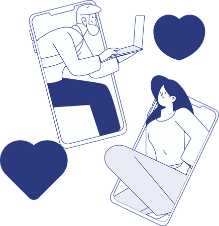 Lovely Couple doing online dating  Illustration