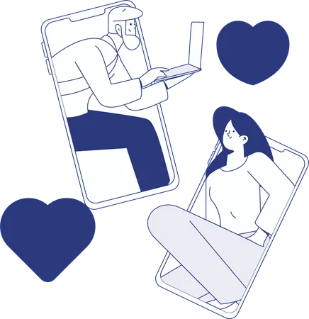 Lovely Couple doing online dating  Illustration