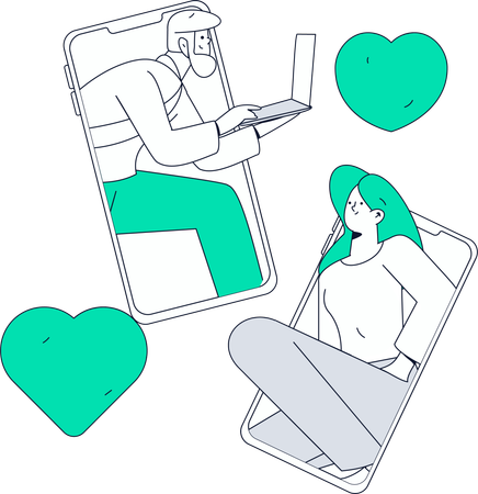 Lovely Couple doing online dating  Illustration