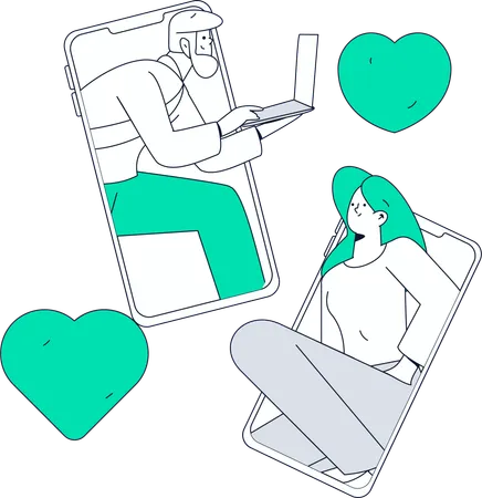 Lovely Couple doing online dating  Illustration