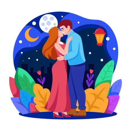 Lovely couple kissing on new year eve  Illustration