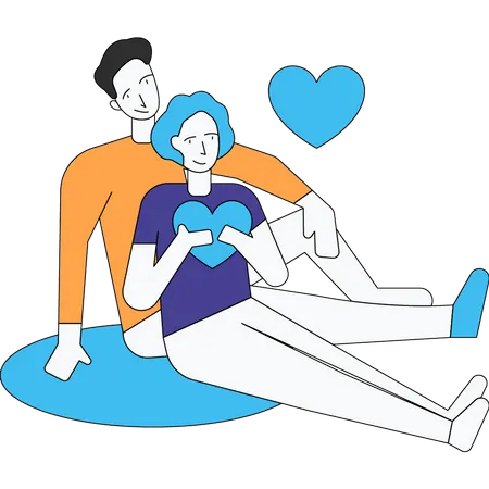 The Couple Is Sitting Illustration