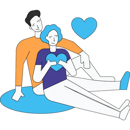 Lovely couple sitting together  Illustration