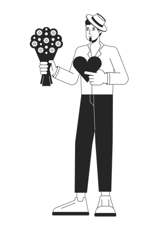 Lover holding bouquet and sweets  Illustration