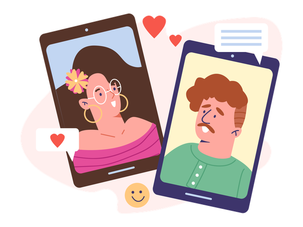 Lovers communicate via video call  Illustration