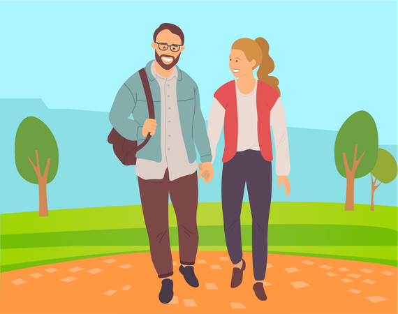Lovers walking in park  Illustration